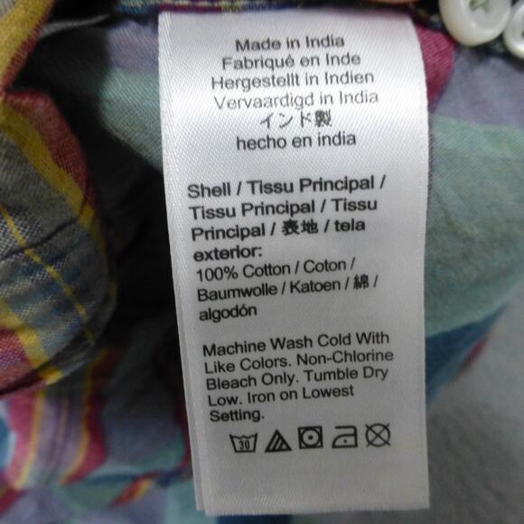 J Crew Shirt Mens Medium Button Up Indian Madras Plaid Blue Classic Cotton - Picture 8 of 9